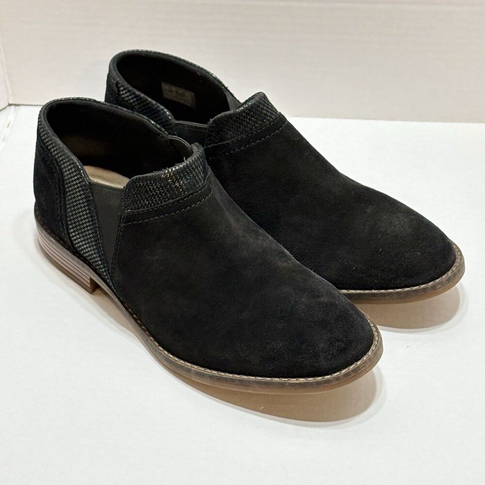 Clarks Cazmin Chelsea Boots Womens 10M Black Suede Ankle Comfort Pull On Booties